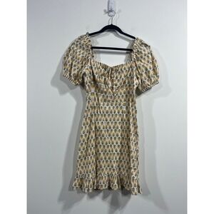 Dizzy Lizzy Floral Milkmaid Boho Dress Puff Sleeve Smocked Large Cottagecore